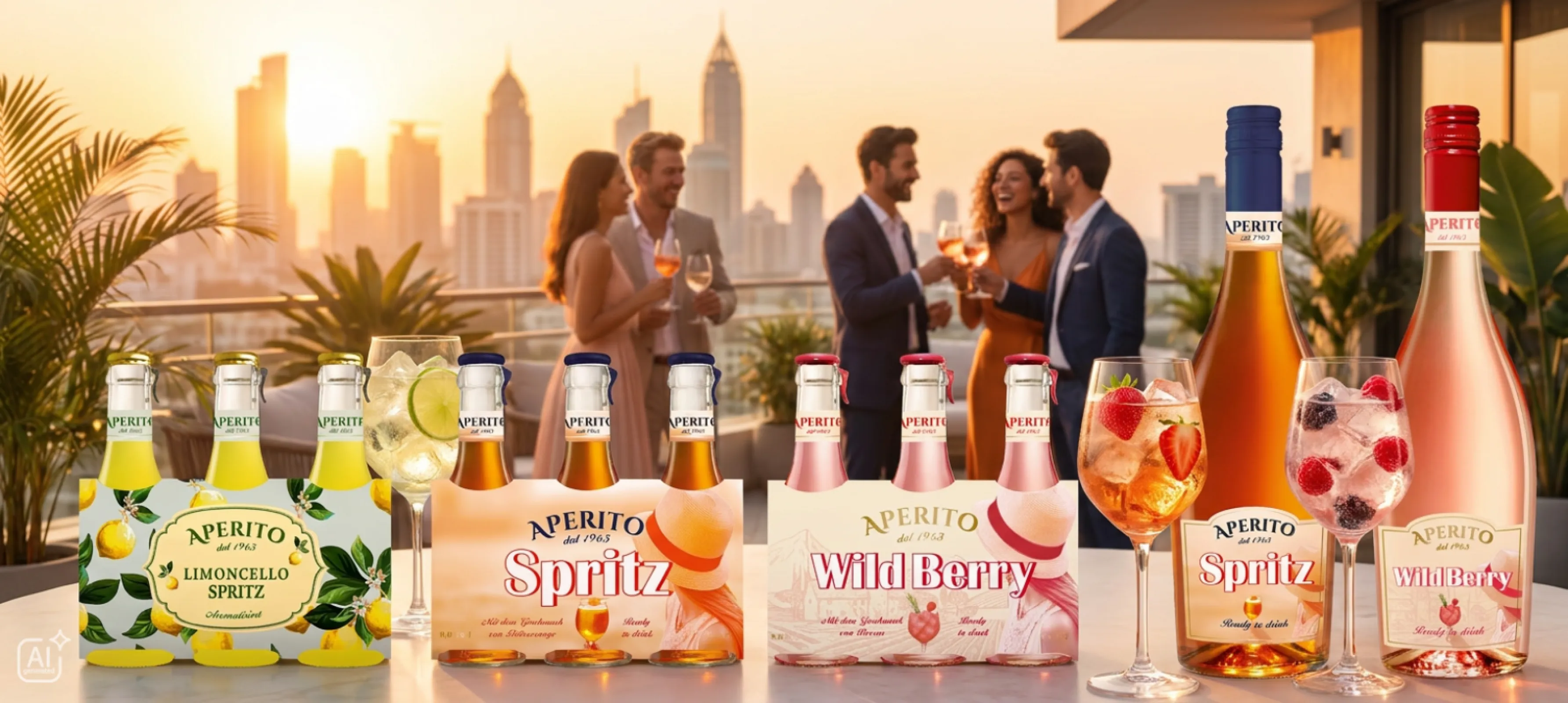 Aperito Range - Ready-to-Drink Cocktails for more fun in your glass. The range for contemporary cocktails and elegant aperitif ideas: sparkling, ready-to-serve, inspired by Italian classics and modern trends.