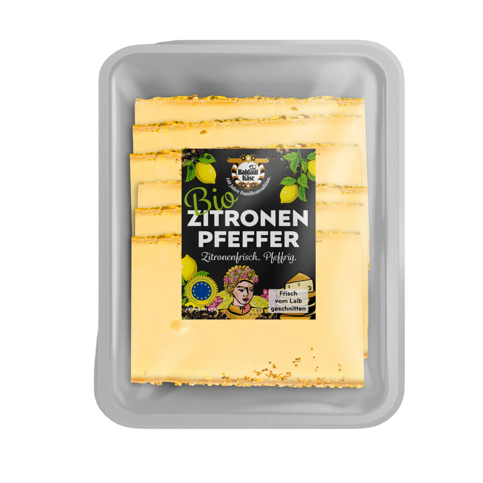 Baldauf Organic Lemon Pepper Cheese – conveniently sliced and perfectly packaged.