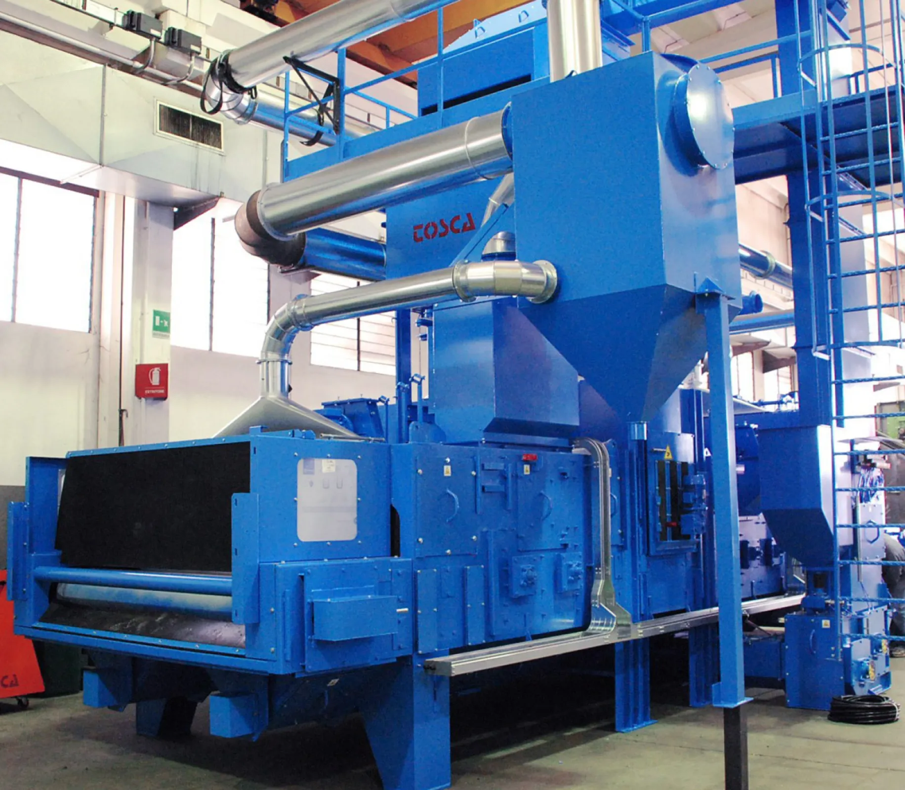 Shot blasting machines with netting conveyor for cement tiles and natural stones