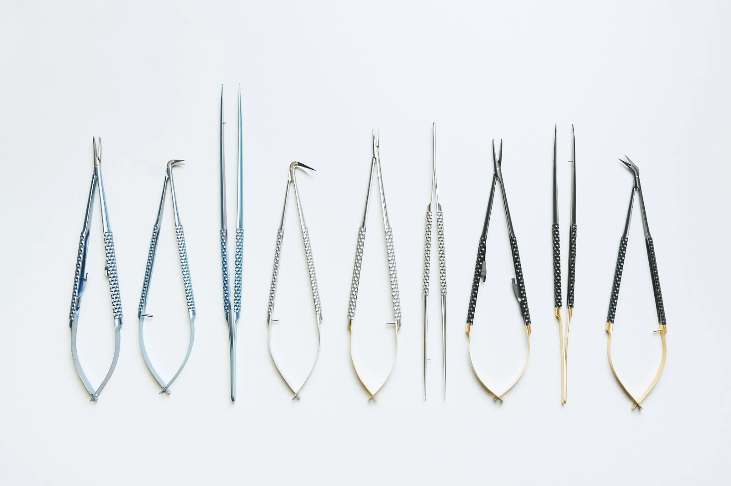 needle holder, scissors and forceps with special handle TOLEDO in TITAN and stainless steel