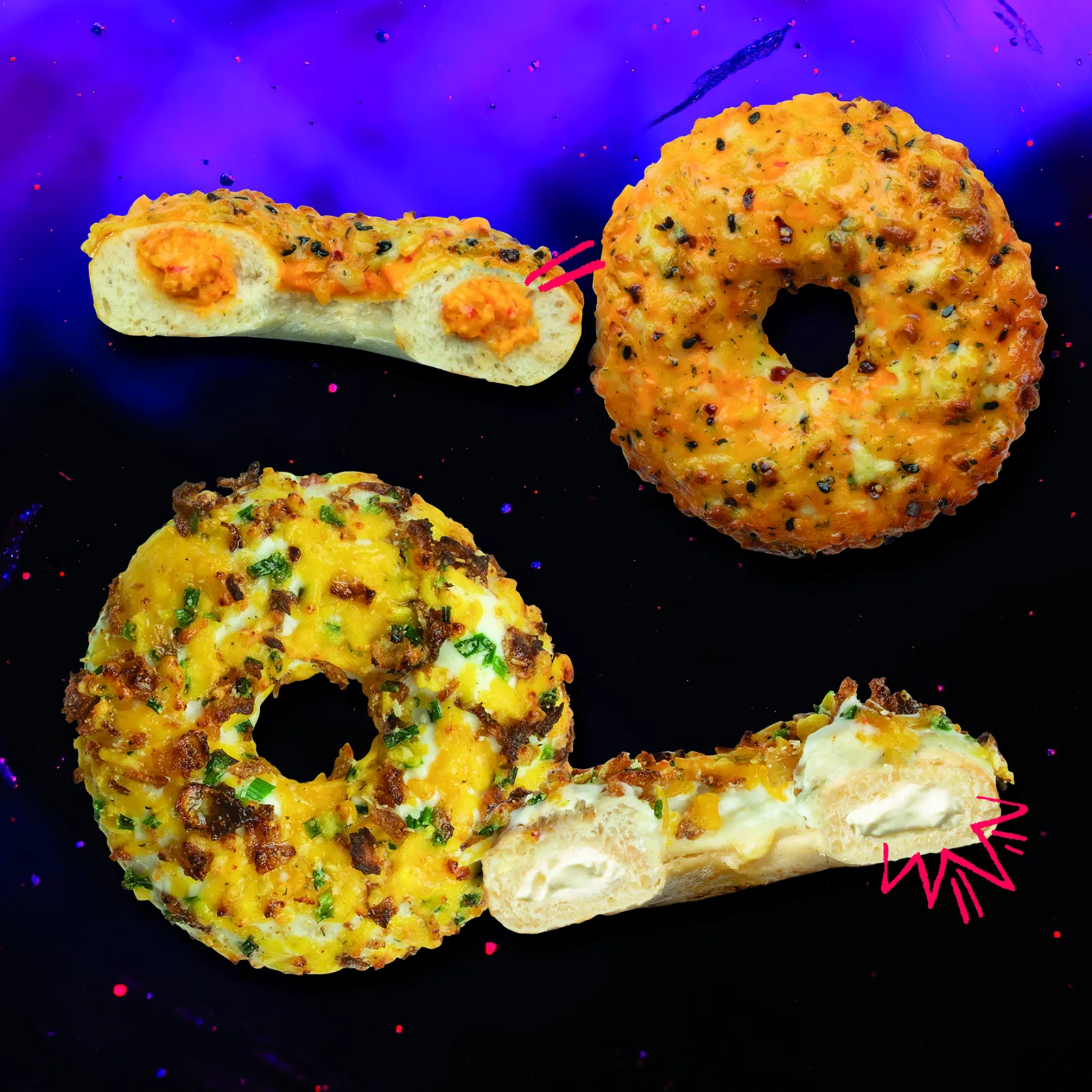 Pizza Donuts: Two icons, one snack. Bakerman combines pizza and donut in a bold savoury concept, now with the new Sour Cream Onion and Peppersweet flavours. Eye-catching, delicious and perfect for on-the-go snacking.