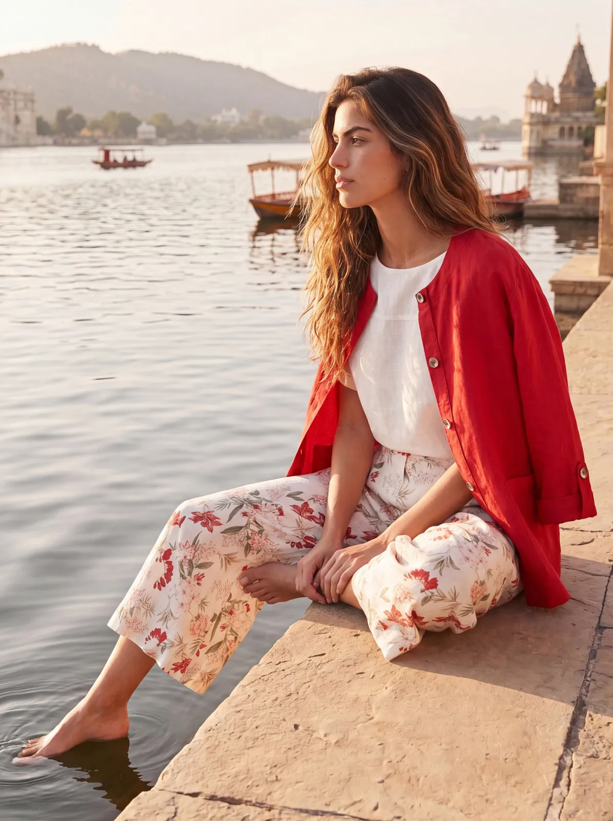 Crafted from 100% pure linen, this coordinated look combines clean tailoring with lightweight comfort. The floral-print Hella trousers add a fresh accent, while the Aja jacket and Karin blouse complete a versatile summer ensemble. Crafted from 100% pure linen, this coordinated look combines clean tailoring with lightweight comfort. The floral-print Hella trousers add a fresh accent, while the Aja jacket and Karin blouse complete a versatile summer ensemble.