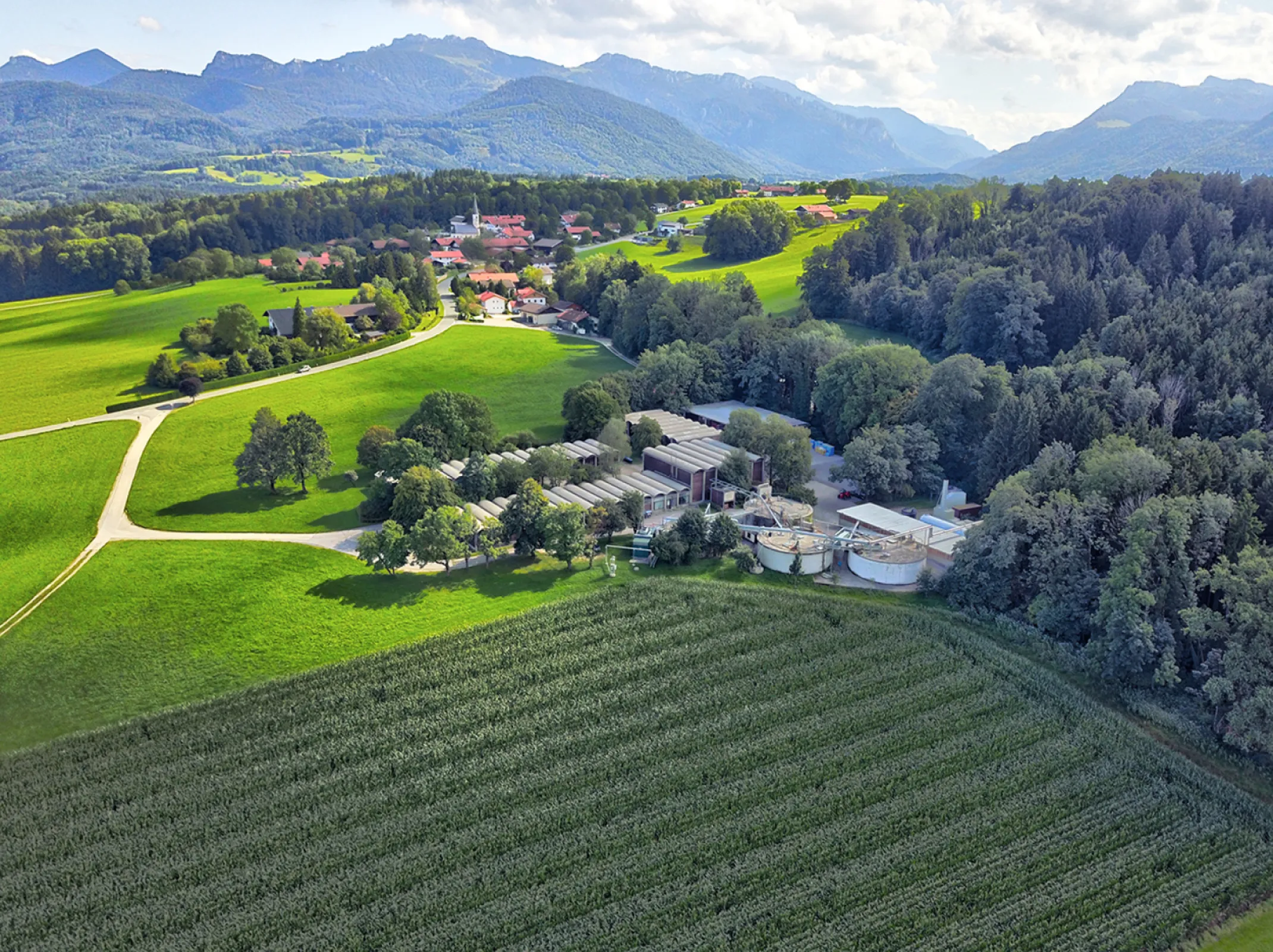Headquarters of Finsterwalder Umwelttechnik and our own food waste biogas plant in Bavaria, Germany.