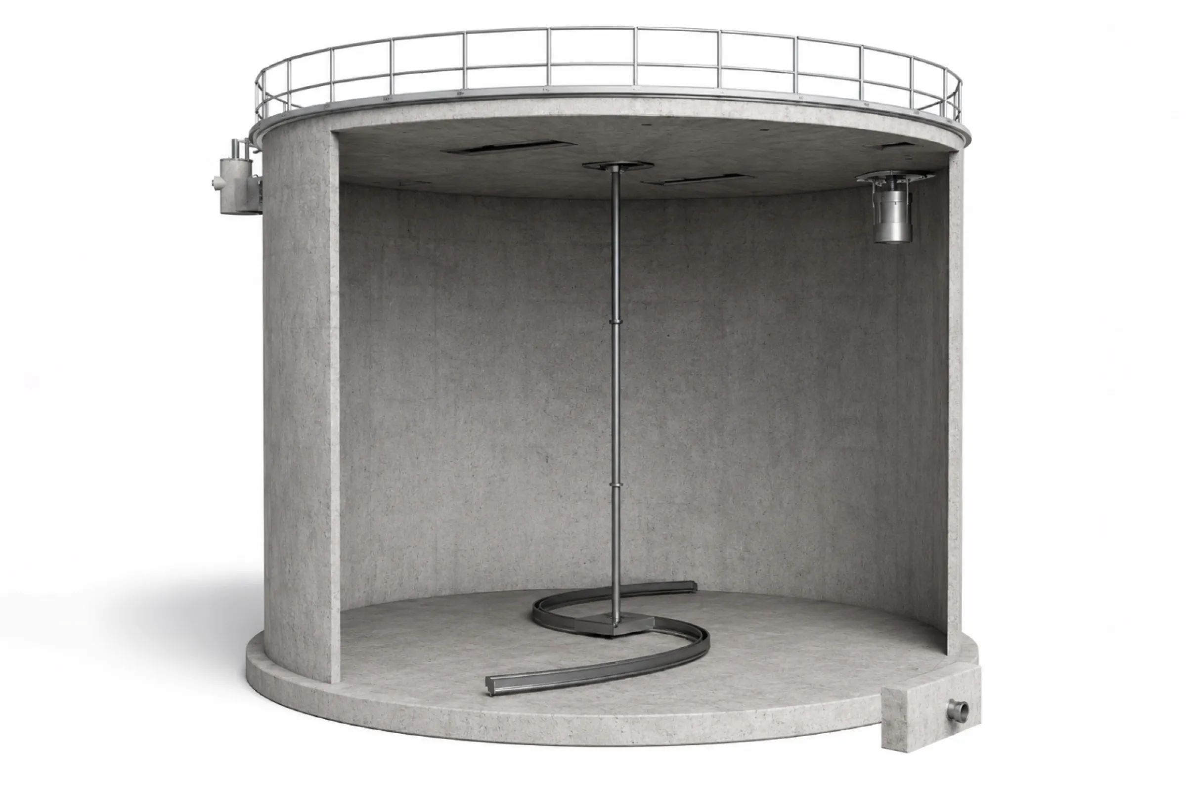 Floor scraper – continuously removes settled sediments from the digester floor, preventing accumulation and ensuring uninterrupted biogas production.