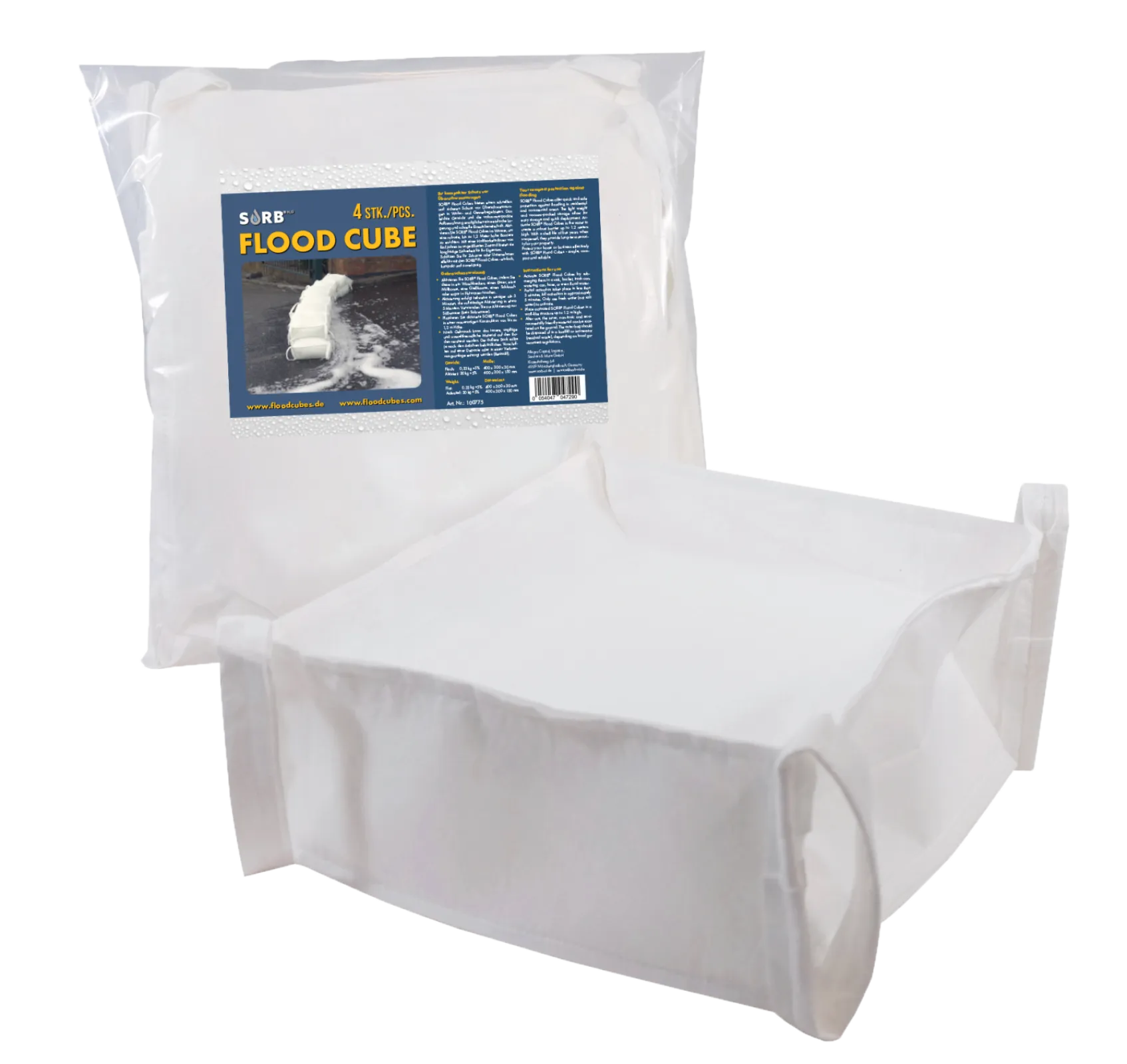 SORB®️ Flood Cubes the quick and practical solution for heavy rain and flooding; self-filling with water and can be used as a protective barrier for public or industrial facilities as well as private property
