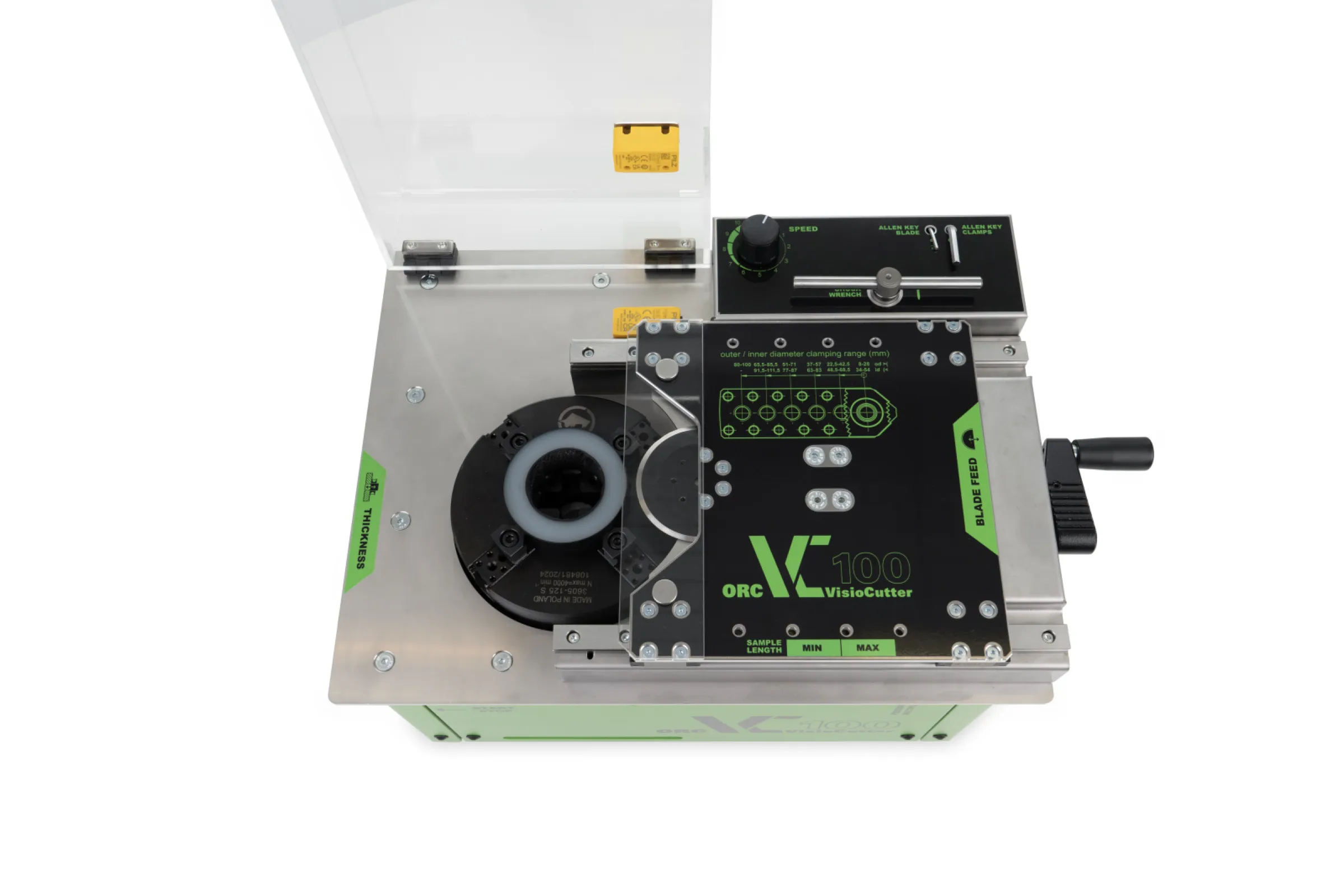 With the ORC VC100 it is really easy and quick to cut sample slices of a wide variety of materials and sectors with an outer diameter from 8 to 100 mm (<3.94").
