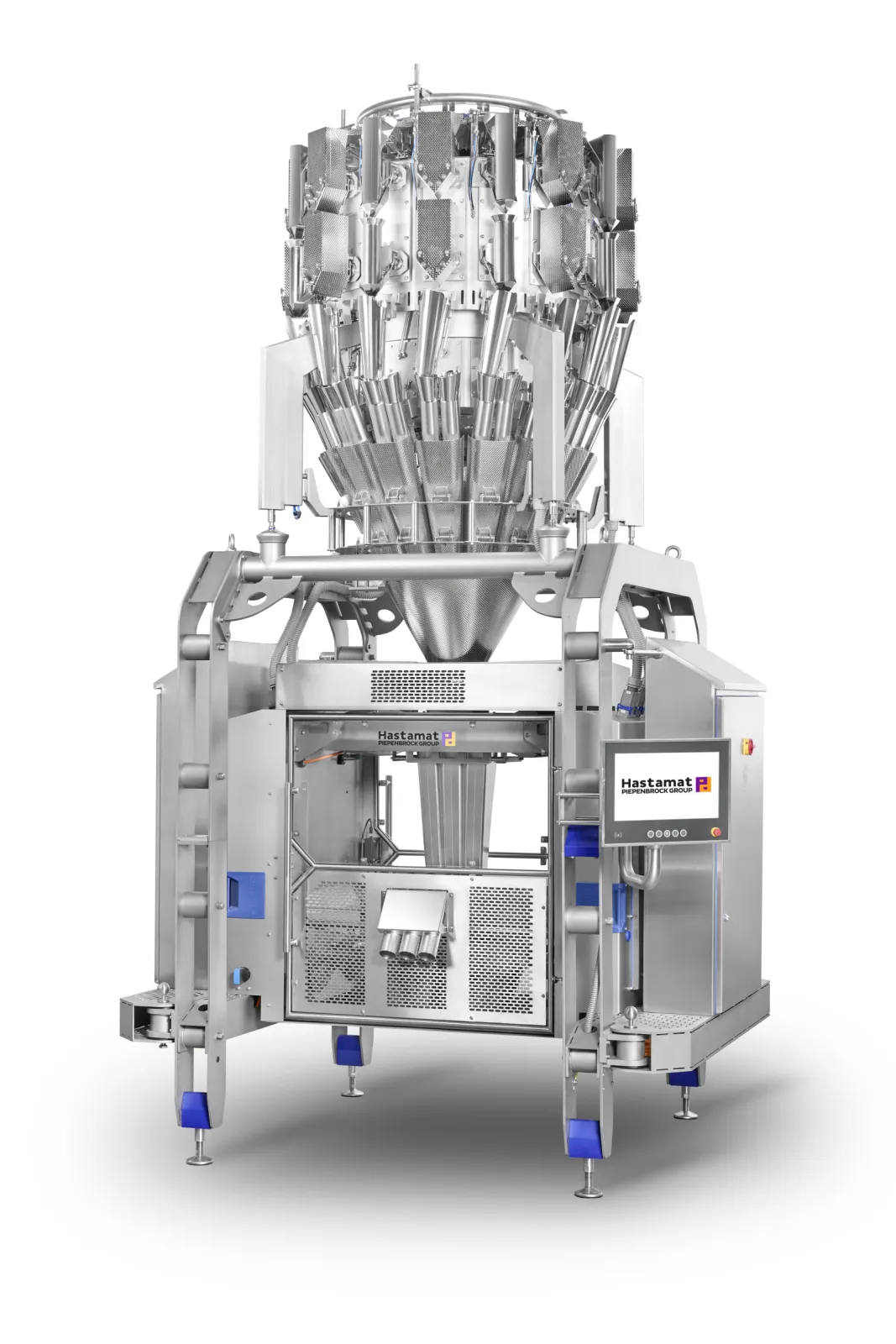 Multihead weigher CP in hygienic design. The scale counts and weighs products with precision, completing up to 220 weighings per minute. Incorrect weights are automatically rejected. Hastamat’s multihead weigher can handle sticks up to 220 mm long.
