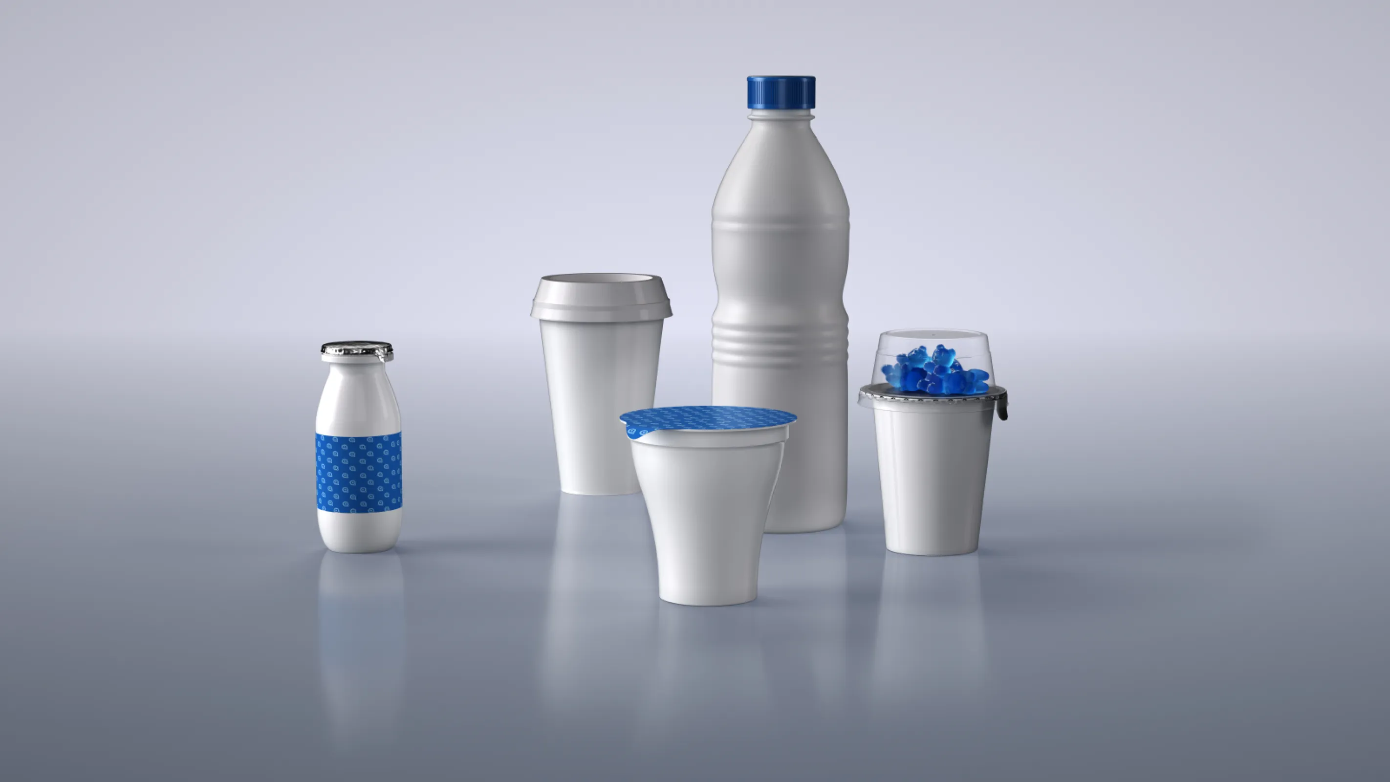 Ampack machines fill and seal preformed cups and bottles of various shapes and sizes.
