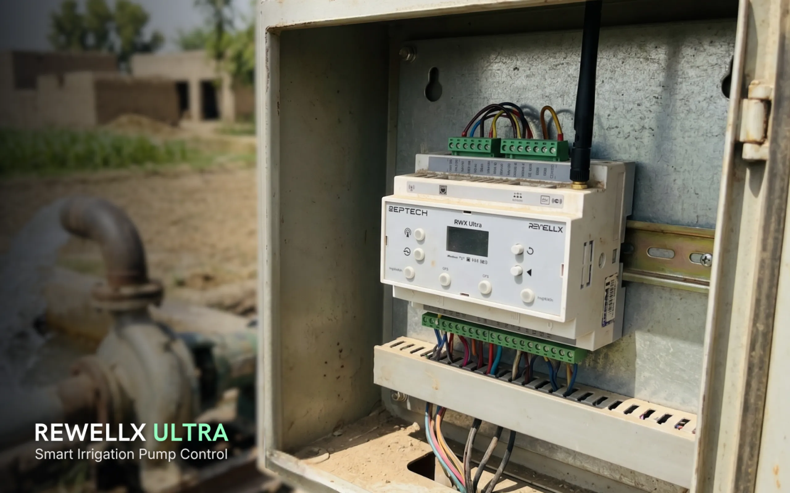 Rewellx Ultra retrofits existing irrigation pump systems with remote control, scheduling, electrical protection and digital connectivity.