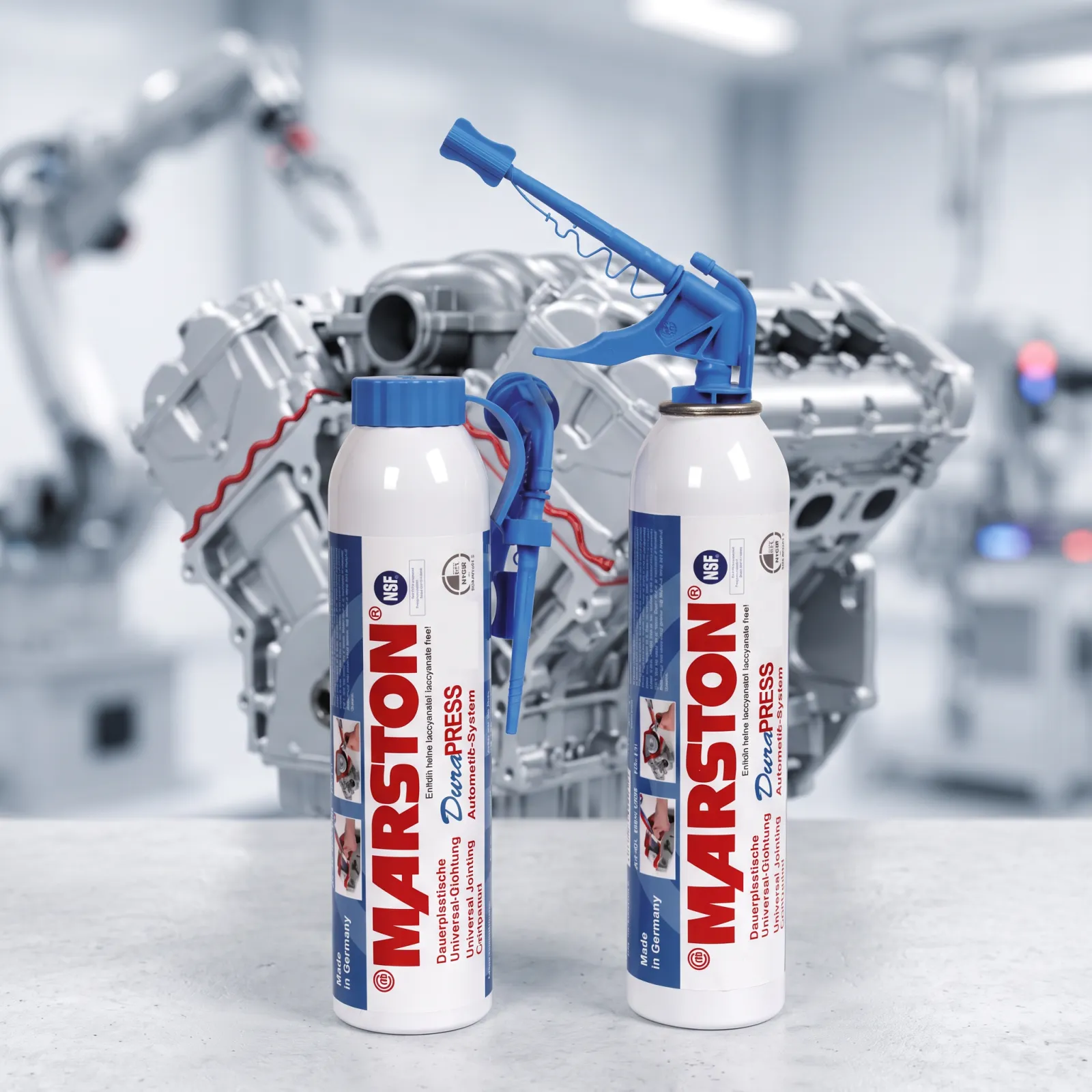 Marston DuraPRESS is an innovative compressed-air dispensing system for the effortless, precise application of MARSTON universal sealant. Without a caulking gun, it allows even sealing joints in hard-to-reach places – for clean work. Marston DuraPRESS is an innovative compressed-air dispensing system for the effortless, precise application of MARSTON universal sealant. Without a caulking gun, it allows even sealing joints in hard-to-reach places – for clean work.