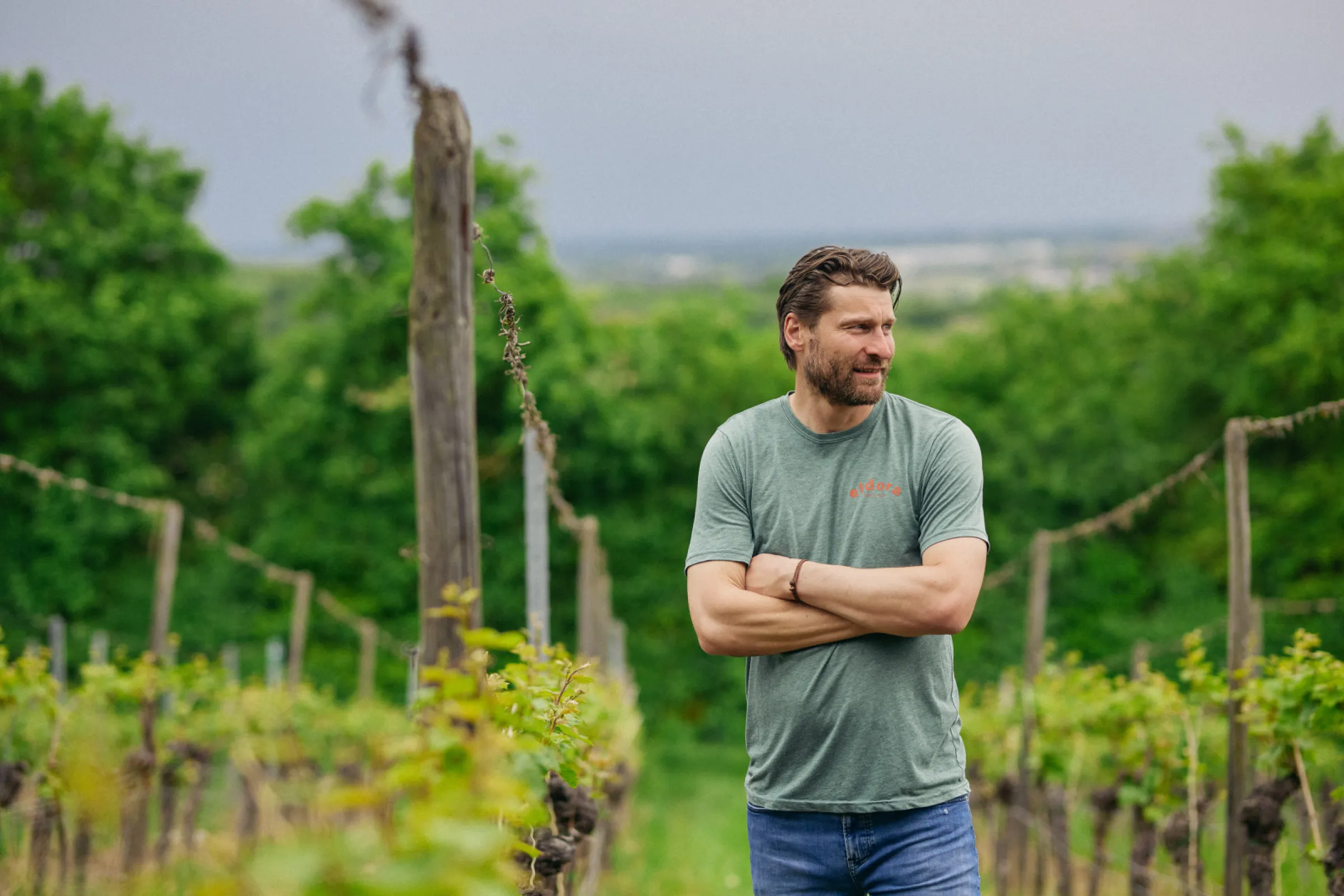 Winemaker and Owner Alex Pflüger in his vineyards. His favorite place to be.