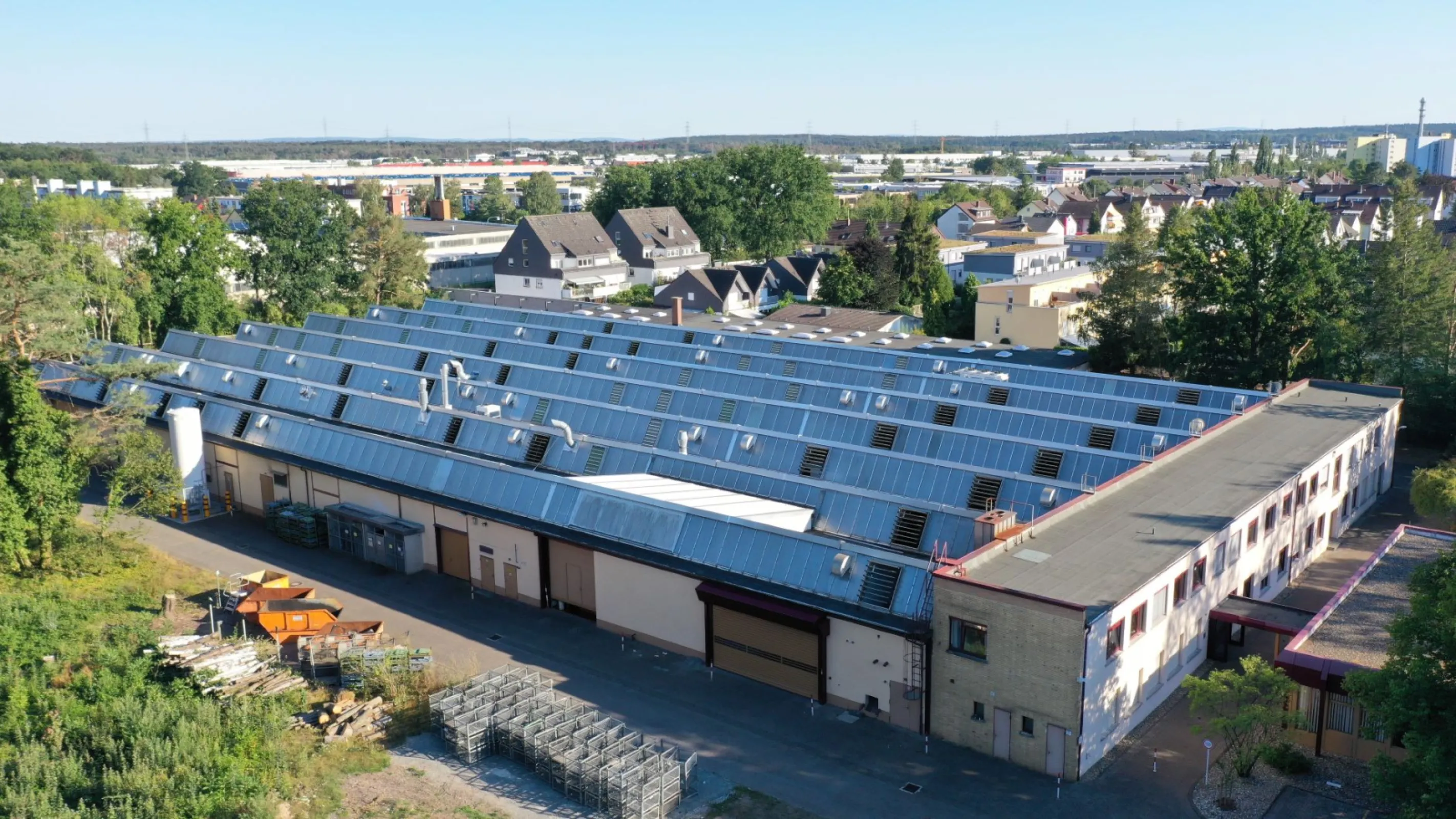 Bird's eye view of the production halls and office