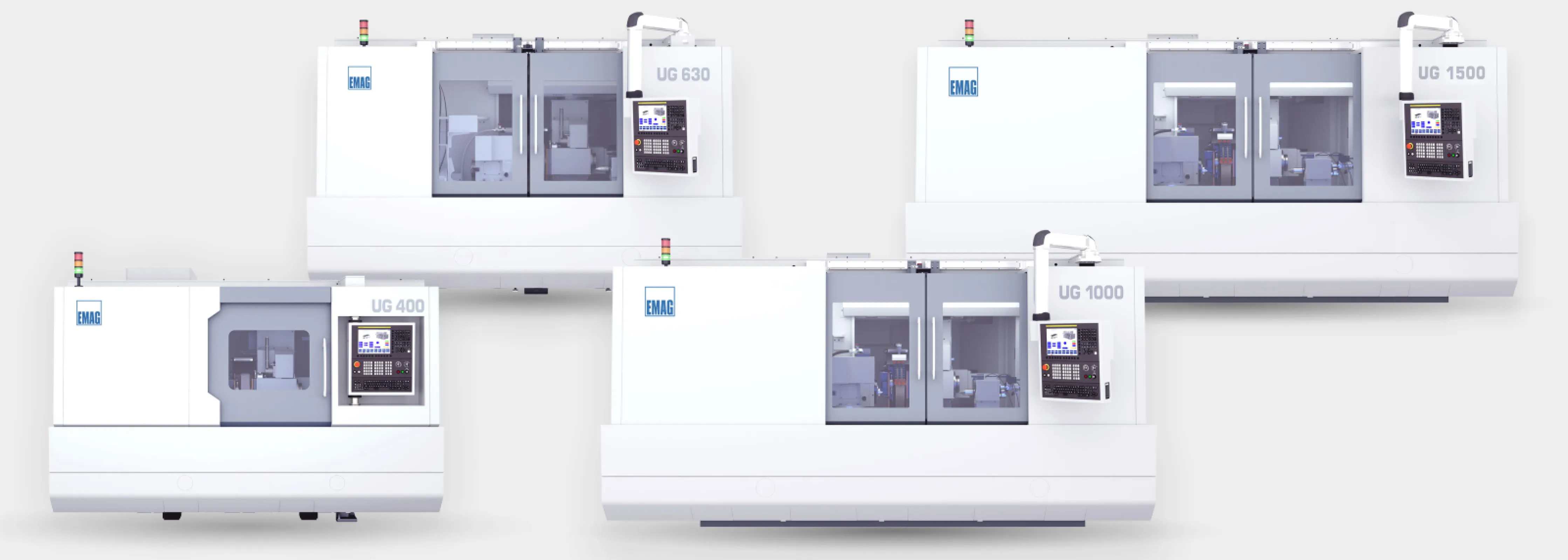 The EMAG UG Series at a glance: UG 400, UG 630, UG 1000 and UG 1500 cover grinding lengths from 400 to 1,500 mm.