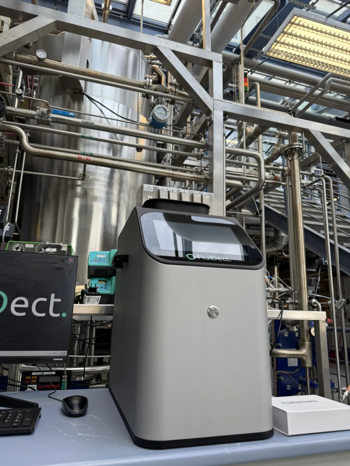 SpheroScan Explorer at a fermentation reactor for frequent manual process testing.