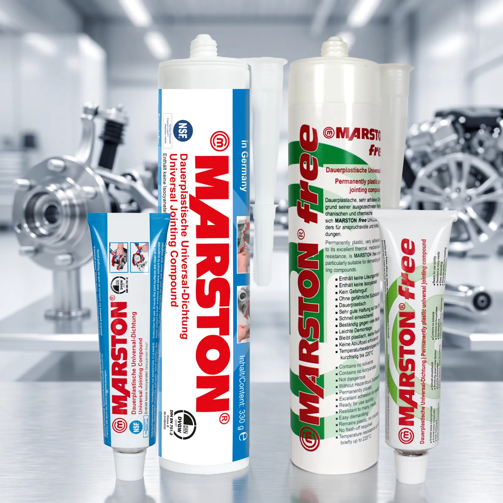Our permanently plastic universal sealant  MARSTON has proved itself in all industrial areas and is used worldwide by leading industrial concerns. Sealed with MARSTON means 100% sealed.