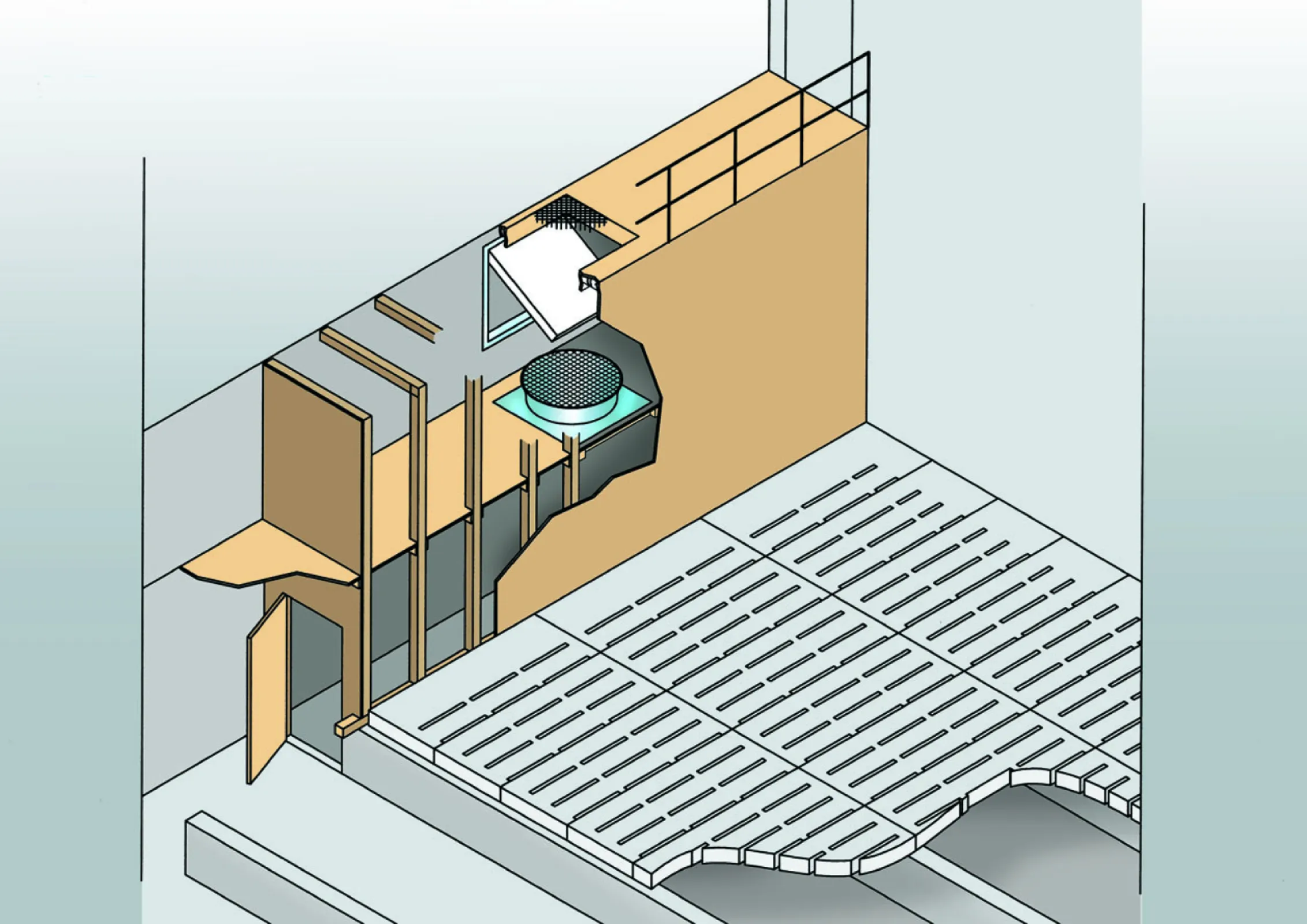 Fully slatted floor ventilation