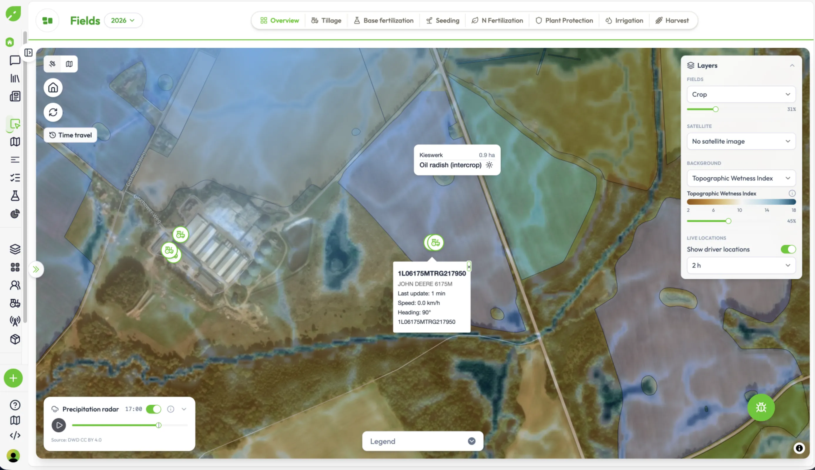 Everything under control! See your machines, operations and the weather. React, if a rain event happens.