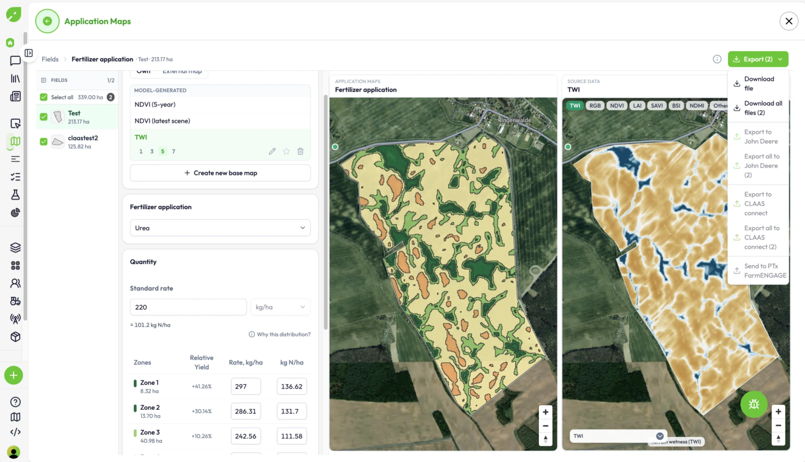 prescription maps with one click to machines. Plan, edit and send all prescription maps to all tractors and implements with agmeo.