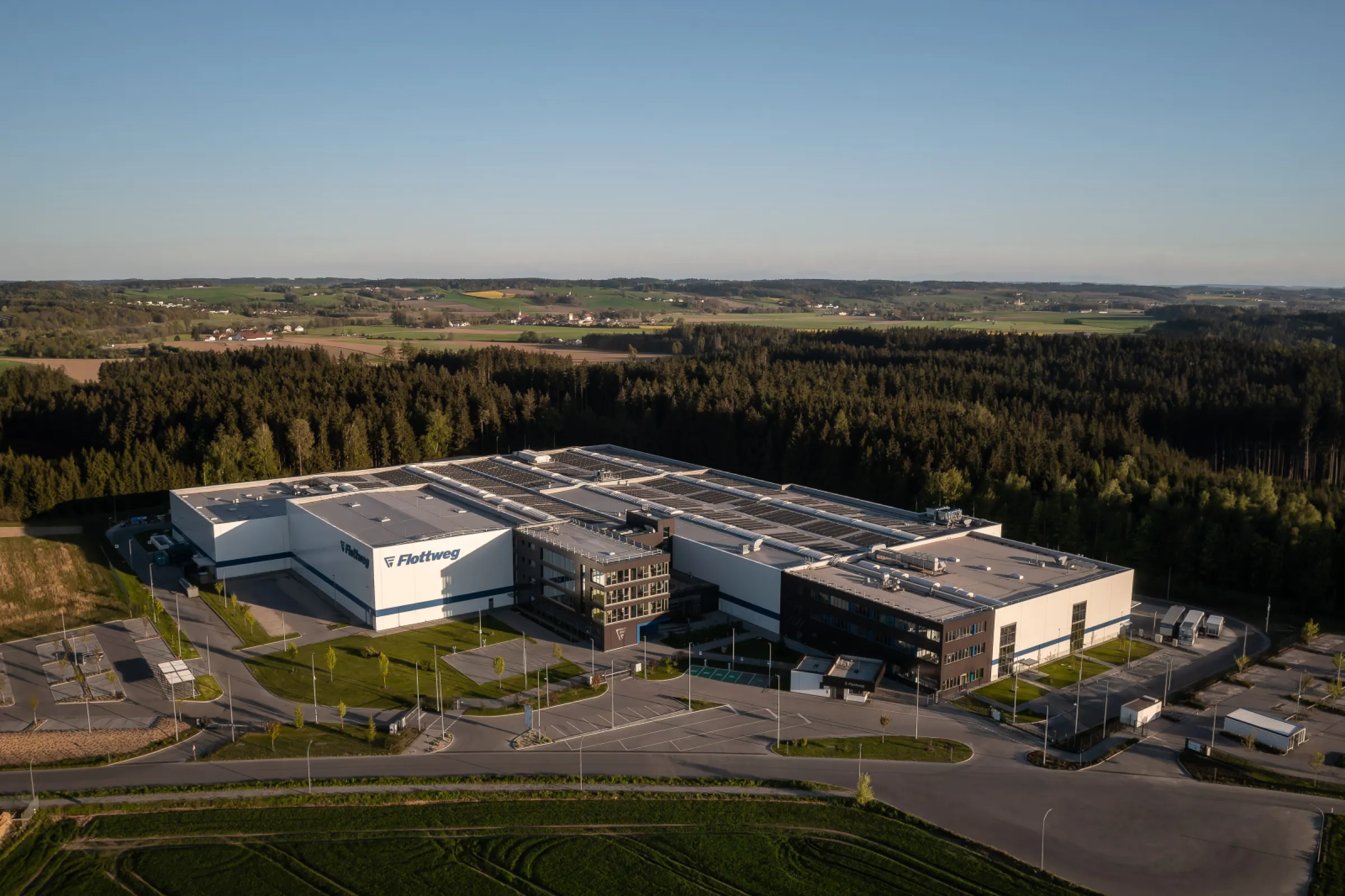 Aerial view of Flottweg Plant No. 2 in Vilsbiburg, Germany