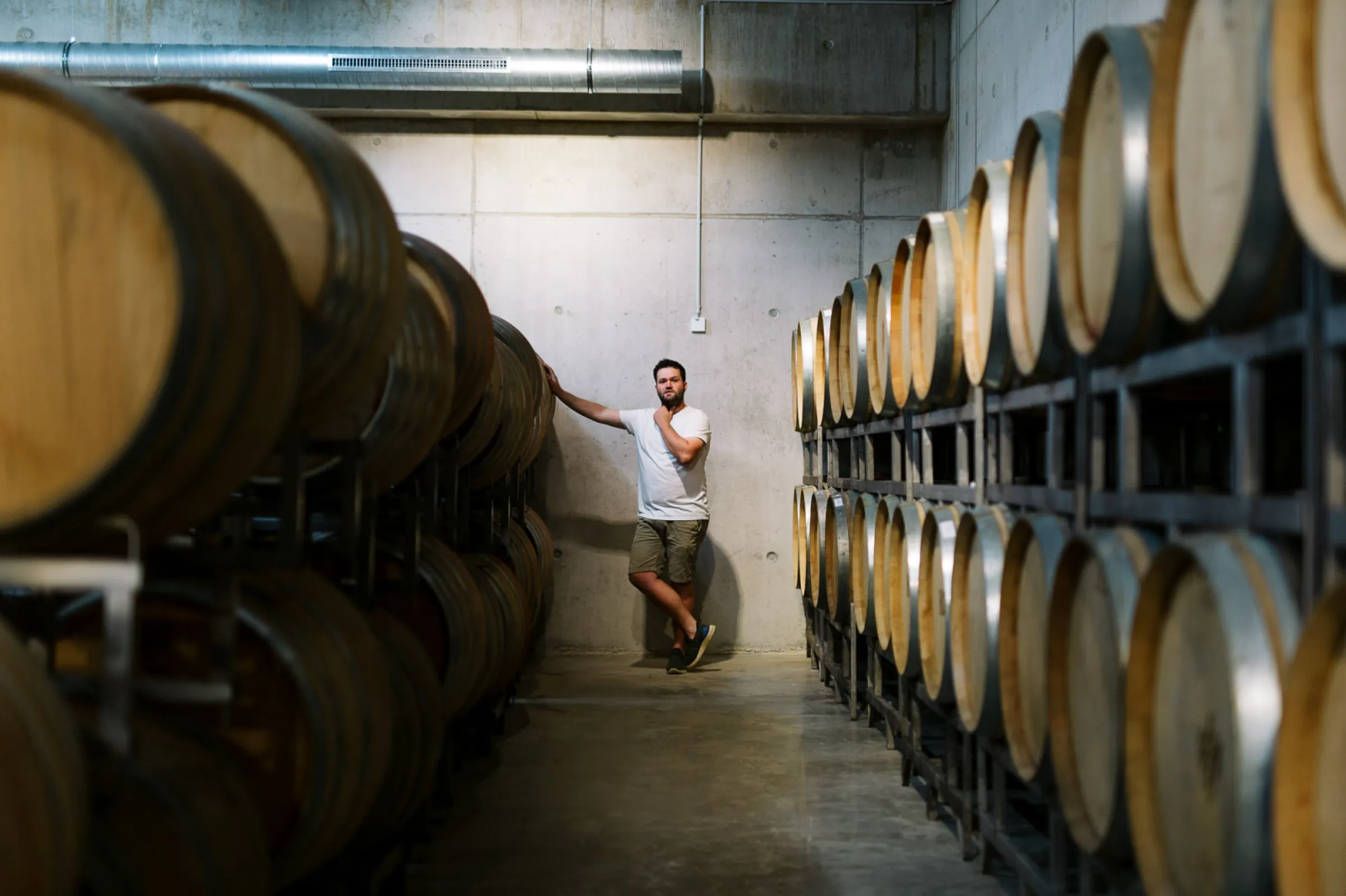 Johannes Kopp in the new climate-controlled barrique cellar.