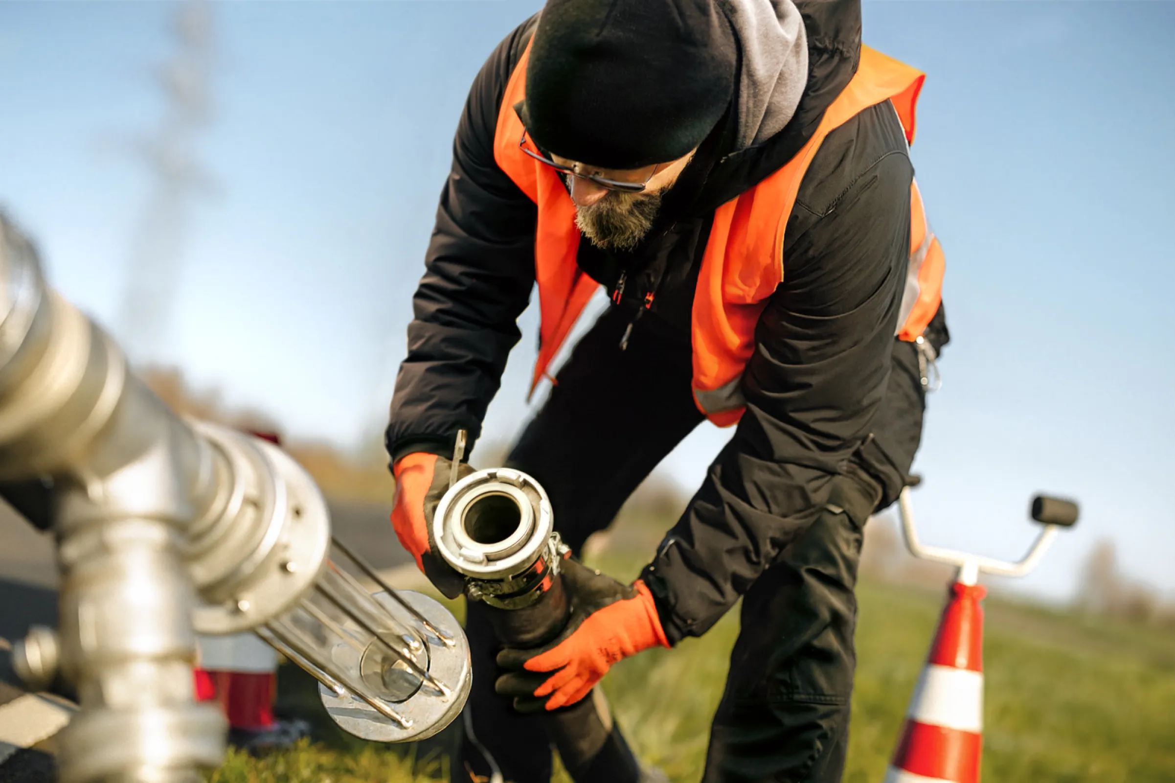 Comprex® technician preparing equipment for pipe cleaning