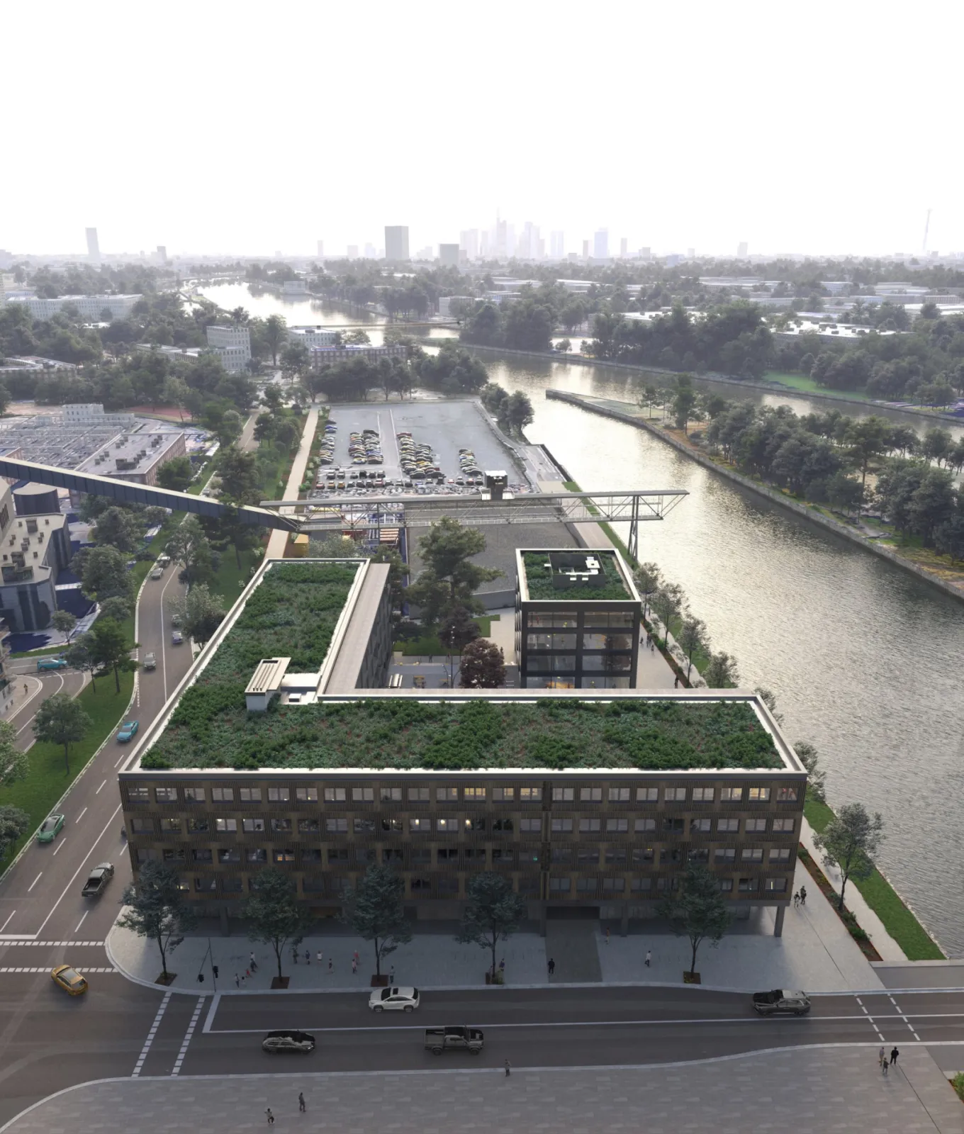 ROCKYWOOD, Offenbach am Main – office quarter on the harbour promenade with two five-storey buildings around a public plateau.