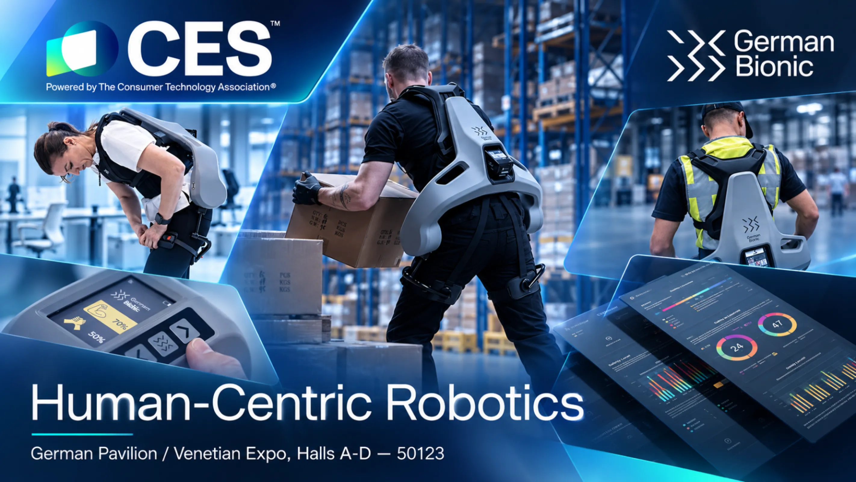 German Bionic pioneers human-centric AI robotics that protect and augment people in physically demanding work. At CES 2027, discover new EXIA capabilities and innovations.