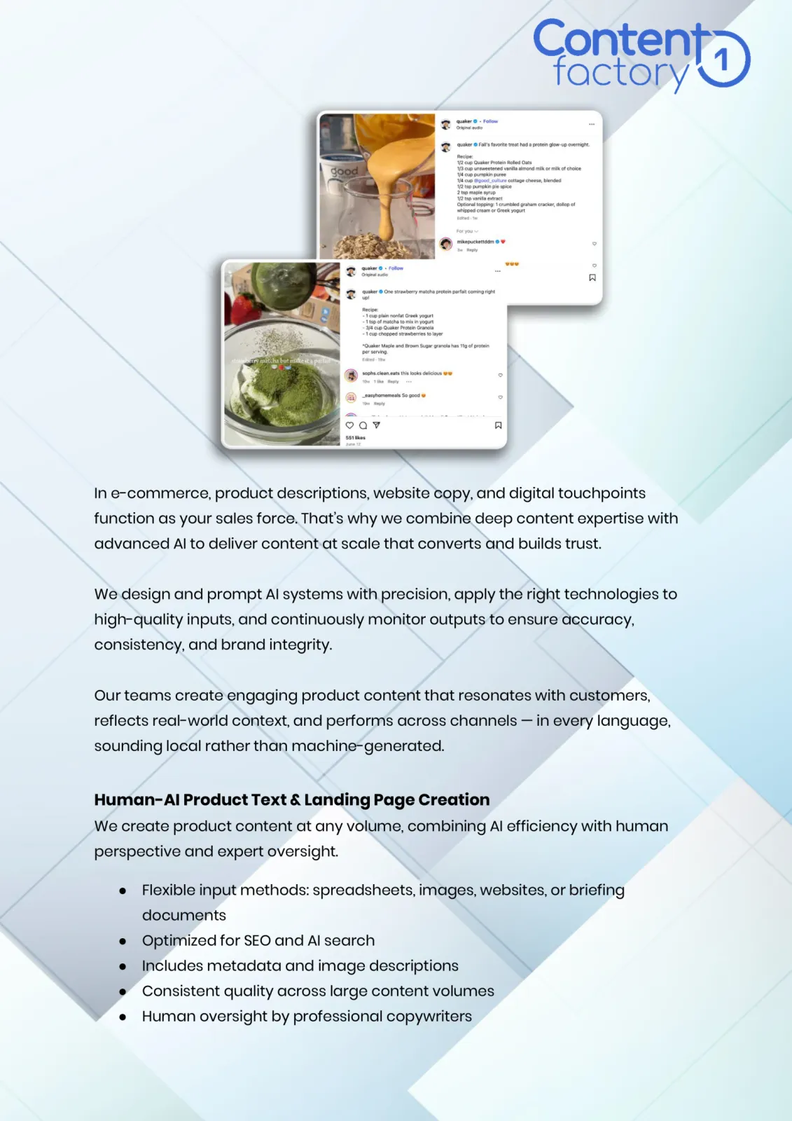Content creation for product texts, landing pages and social media